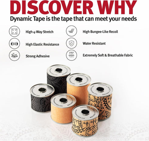 Dynamic Tape | Biomechanical Adhesive Tape | Physio Tape for Knee, Ankle, Shoulder, Leg, Muscle Support | Sports Tape for Football, Rugby, and Mor...