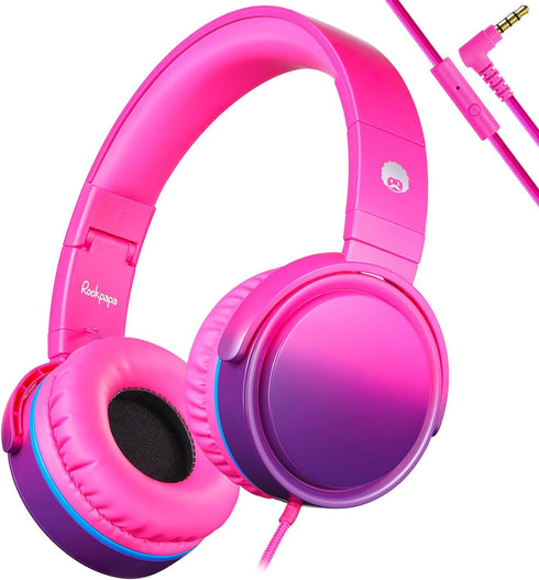 rockpapa Grade Wired Headphones with Microphone, Lightweight Foldable Stereo Bass Headphones with No-Tangle Cord & 3.5mm Jack for Women/Kids, Lapt...