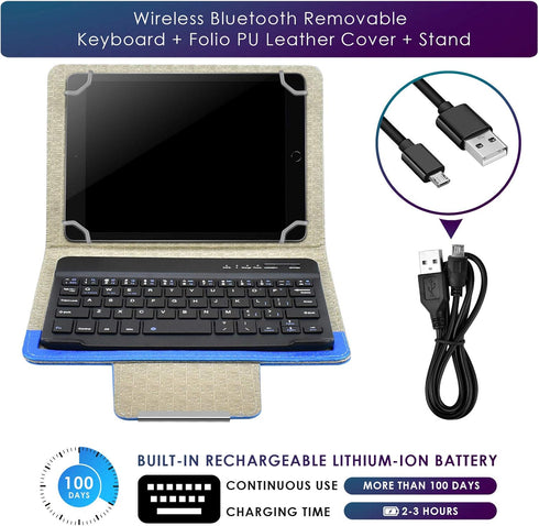 DETUOSI Universal 8.0 inch Android Tablet Case with Keyboard, Removable Wireless Bluetooth Keyboard + PU Leather Folio Book Cover + Stand, Travel ...