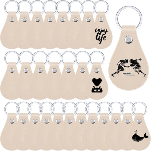 Taiyin 30 Pcs Leather Key Fob Kit for DIY Craft, PU Leather Key Fobs Blanks with Rivets and Key Rings for Laser Engraving Keychain Making Leather ...