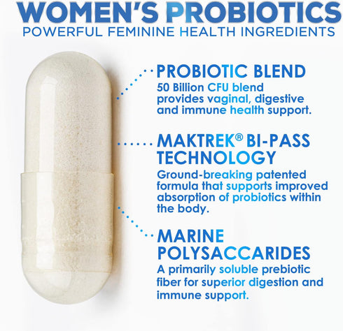 Women Probiotics For Digestive Health With 50 Billion CFU - Multi Strains Womens Probiotic With Acidophilus For Daily Vaginal & Urinary Health Sup...
