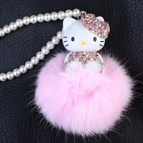 Cute Mirror Charms and Plush Ball Car Accessories for Women - Crystal and Diamond Cat Rear View Mirror Hanging Ornaments and Decor...