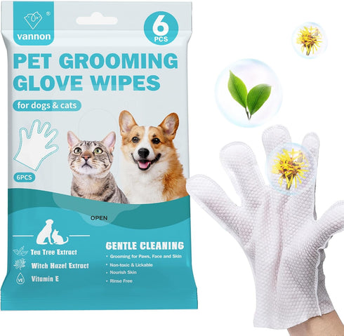 Extra Thick Pet Bathing Wipes for Dogs & Cats, Cleaning & Deodorizing Grooming Gloves, Nourish Fur Glove Wipes for Daily Care and Traveling, Rinse...