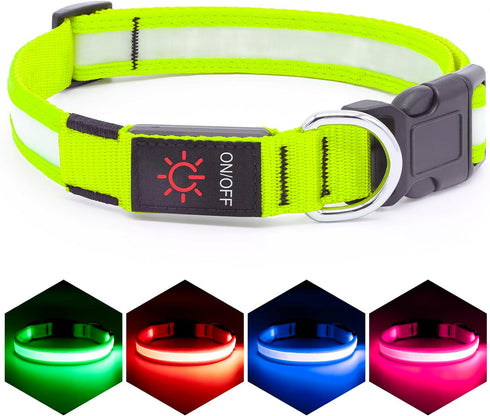 LED Dog Collar, Light Up Dog Collar Adjustable USB Rechargeable Super Bright Safety Light Glowing Collars for Dogs(Medium,Green)...