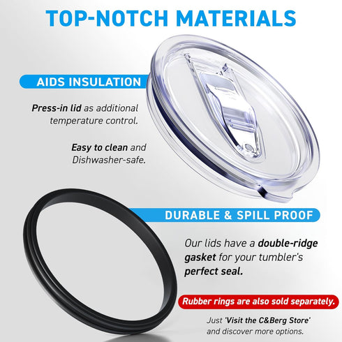 30 oz Pack of 2 Replacement Lids for Yti Tumblers - 3.7 Inch Diameter - Spill Proof Lids Silicon Sliding Covers, Fits Yti Tumblers, Hydro Flsk, Re...
