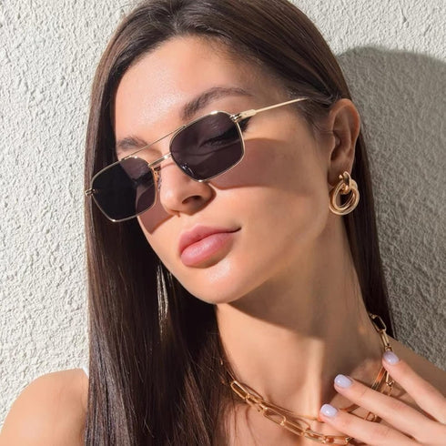 FEISEDY Fashion Square Aviator Sunglasses Women Men Trendy Retro Metal Frame Sun Glasses Candy Color Lens B1036...