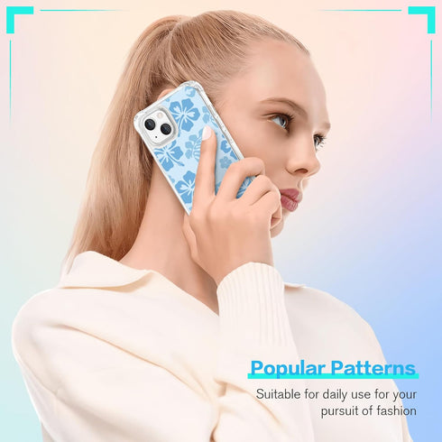 Blue Hibiscus Phone Case Compatible with iPhone 13 6.1 Inch - Shockproof Protective TPU Clear Cute Blue Flower iPhone Case Designed for iPhone 13 ...