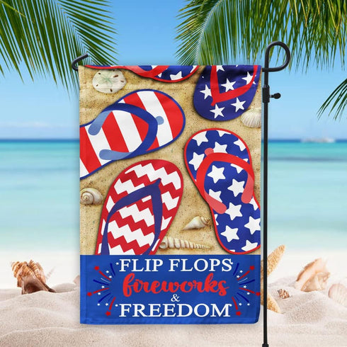 Artsy Woodsy Patriotic Flip Flops Fireworks And Freedom 12x18 Burlap Garden Flag, Patriotic Outdoor Decor, Independence Day, July 4th Decorations,...