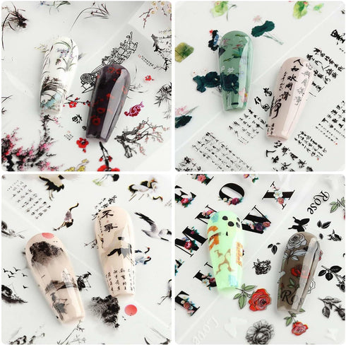 10 Rolls Traditional Chinese Style Nail Foil Transfer Stickers Ink Painting Chinese Characters Pattern Nail Foil Sheets Transfer Foils Stickers Cl...