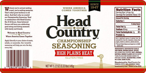 Head Country Bar-B-Q Championship Seasoning, High Plains Heat | Gluten Free, MSG Free Barbecue Seasoning | Extra Spicy Dry Rub To Turn Up The Heat...