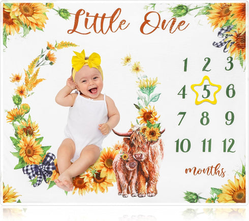 Mixweer Baby Monthly Milestone Blanket for Girl Boy 47" x 40'' Baby Cow Milestone Blankets Soft Fleece Photography Background Newborn Growth Chart...