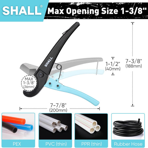 SHALL PEX Pipe Cutter, Cuts up to 1-3/8’’, Fast Tubing Cutter for PEX, Plastic Hoses, PVC, CPVC, PP-R, PE (Thin), etc., Aluminum Alloy Pipe Cuttin...