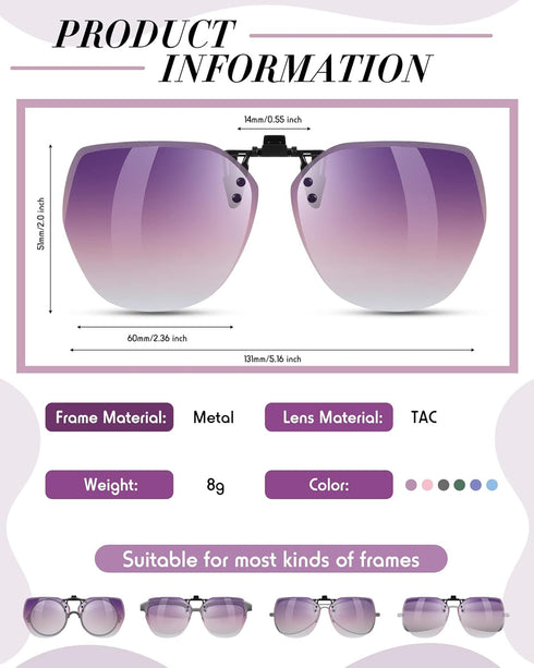Weewooday 6 Pairs Polarized Polygon Style Clip On Sunglasses Flip Up Driving Clip on Glasses for Outdoors Indoors Men Women, 6 Colors...