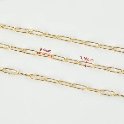 YOUBEIYEE 16.4 Feet Light Gold Embossed Paperclip Chain for Jewelry Making 18K Gold Plated Brass Chain Roll Women Necklace Bracelet DIY Jewelry Su...