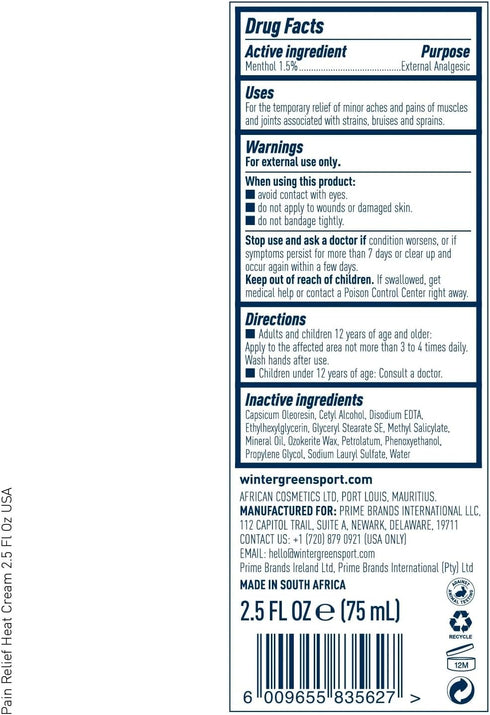 Wintergreen Heat Cream - Oil, Liquid Pepper Extract, & Menthol - Powerful, Fast-Acting Muscle Heating Rub, (2.5 Fl Oz)...