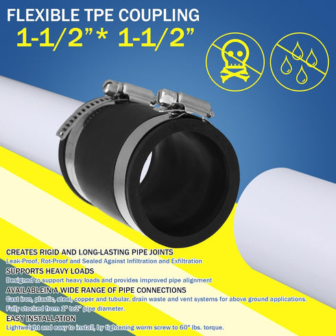 2 Pcs Flexible TPE Coupling with Stainless Steel Clamps for Plastic and Copper Plumbing Connections, High Temperature Resistant Material, Black (1...