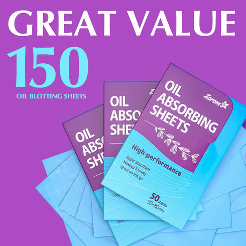 Premium Oil Absorbing Sheets for Face - 3 pack (150 sheets) - Makeup Friendly Oil Blotting Sheets for Face - Blotting Papers for Face with Oily Sk...