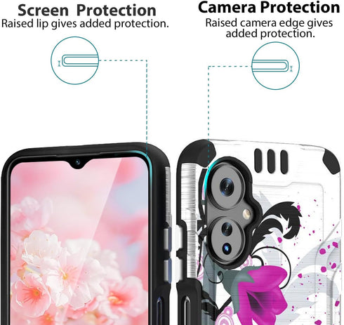 TJS Compatible for Boost Mobile Celero 5G 2024 (3rd Version) Case, Tempered Glass Screen Protector Magnetic Support Hybrid Shockproof Metallic Bru...