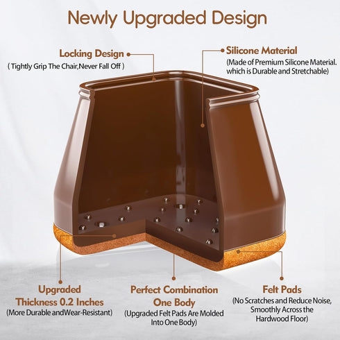 28Pcs Brown Chair Leg Floor Protectors for Hardwood Floors, Silicone Chair Leg Covers Bar stools Leg Caps, Dining Room Chair Leg Protectors, Felt ...