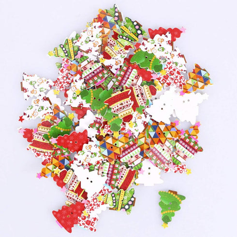 EXCEART 100pcs Christmas Tree Buttons Christmas Sewing Buttons Mixed Patterns with 2 Holes for Sewing DIY Crafts(Random Color)...