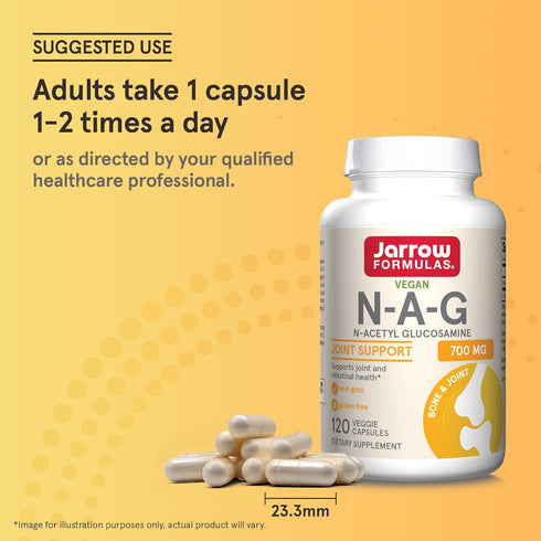 Jarrow Formulas N-A-G 700 mg, N-Acetyl Glucosamine, Acetylated Form of Glucosamine for Bone and Joint Support, 120 Veggie Capsules, Up to 120 Serv...