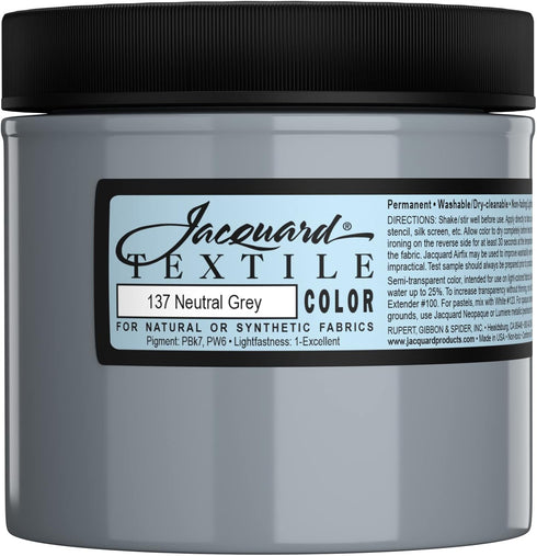 Jacquard Fabric Paint for Clothes - 8 Oz Textile Color - Neutral Grey - Leaves Fabric Soft - Permanent and Colorfast - Professional Quality Paints...
