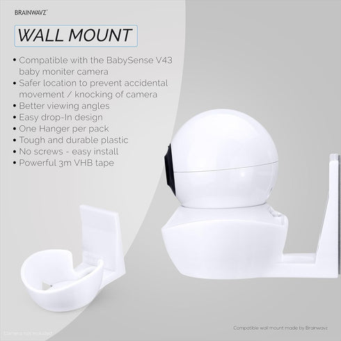 BRAINWAVZ Wall Mount for BabySense V43 Baby Monitor Camera - Adhesive Holder, Easy to Install, No Tools Needed, No Mess, No Drilling, Strong Mount...