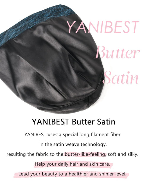YANIBEST Silk Satin Bonnet Hair Wrap for Sleeping, Adjustable Slouchy Beanie for Women, Silk Lined for Curly Hair and Braids, Blue...