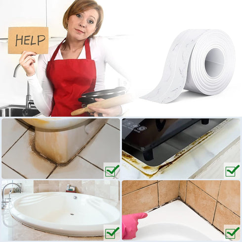 Kitchen & Bath Caulk Tape Sealant Strip, 1.5''x10.5FT PVC Self Adhesive Toilet Caulk Strip Waterproof Caulking Tape, Decorative Sealant Tape for T...