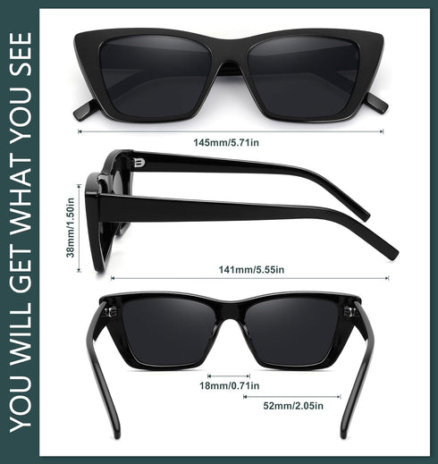 WOWSUN Narrow Small Vintage Polarized Cat Eye Sunglasses for Women...