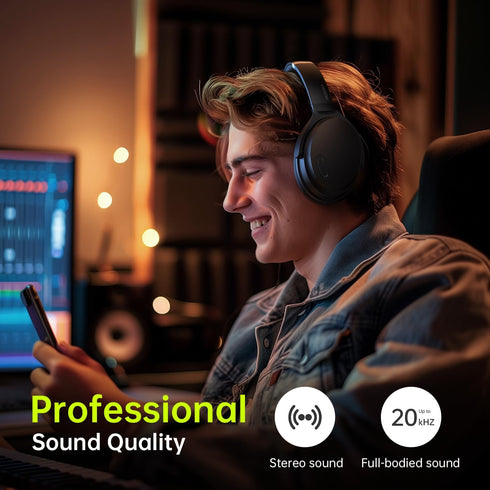 HROEENOI Wireless Bluetooth Over Ear Headphones with Active Noise Cancelling - Long Battery Life - Foldable Design - Perfect for Home and Workout....