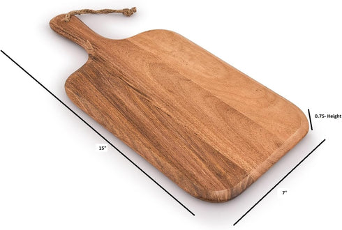 Samhita Acacia Wood Cutting Board, for Meat, Cheese, Bread, Vegetables & Fruits, with Grip Handle (15" x 7")...