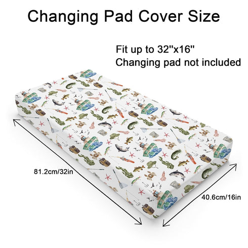 Watercolor Ocean Boat Fishing Baby Changing Pad Cover for Boy Girl 32''x16'' Fishing Lovers Gift Unisex Fitted Diaper Change Table Sheets Sea Mari...