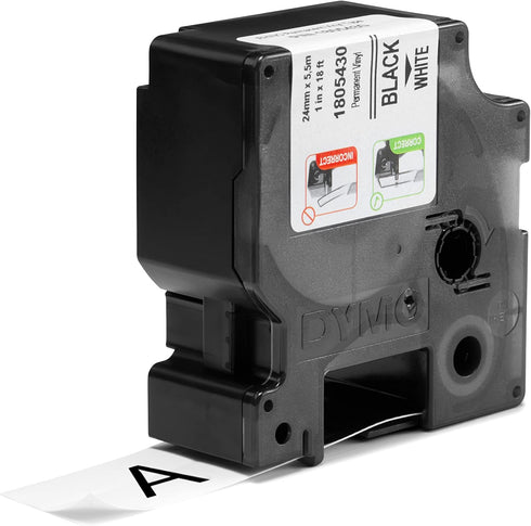 DYMO Rhino Industrial Vinyl Labels, 1", Black Print on White Tape...