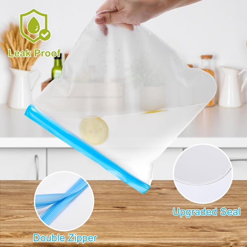 Lerine 6 Pack Reusable Gallon Freezer Bags Dishwasher Safe, BPA Free Reusable 1 Gallon Bags Silicone, Leakproof Reusable Storage Bags for Marinate...