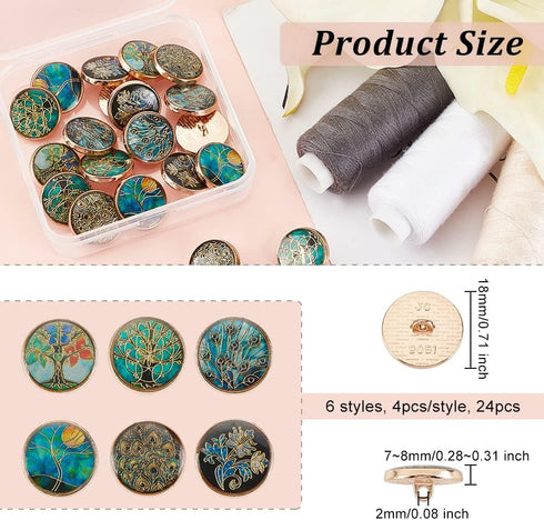 OLYCRAFT 24Pcs 6 Styles Plants Shank Buttons 18mm Alloy Enamel Shank Buttons Tree Theme Metal Blazer Buttons Green Gold Vintage Shank Buttons Roun...