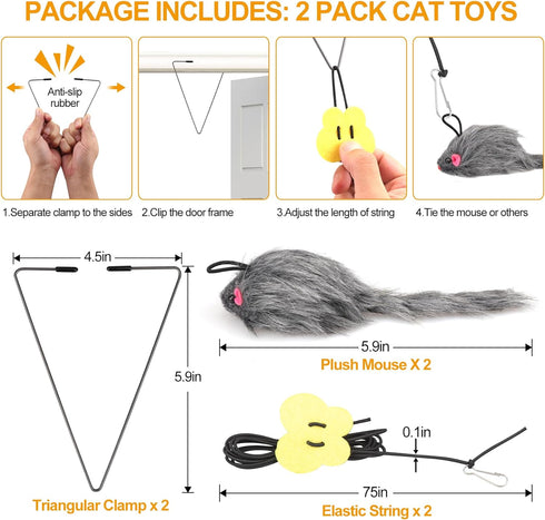2PCS Interactive Cat Feather Toys, Retractable Mouse Teaser Toy, Home Alone Hanging Cat Toys for Bored Indoor Cats Kitten Play Chase Exercise, Kit...