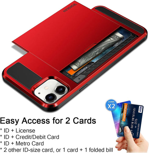 Vofolen Compatible with iPhone 12 Case 5G Wallet Cover Credit Card Holder Slot Sliding Back Pocket Anti-Scratch Dual Layer Protective Compatible w...