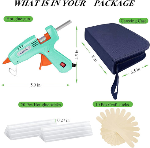 MONVICT Hot Glue Gun Kit, Mini Glue Gun with Carrying Case,20 Pcs Premium Glue Sticks, 10 Pcs Wood Craft sticks, Fast Preheating Hot Melt Glue Gun...