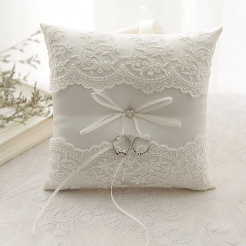 Awtlife Lace Pearl Wedding Ring Pillow Cushion Bearer 8.26 Inch for Beach Wedding...