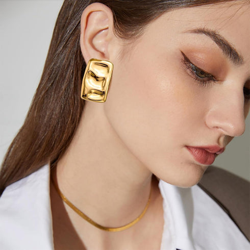 Chunky Gold Rectangle Stud Earrings for Women, Dainty Thick Stud Earrings, Minimalist Geometric Earrings for Women...