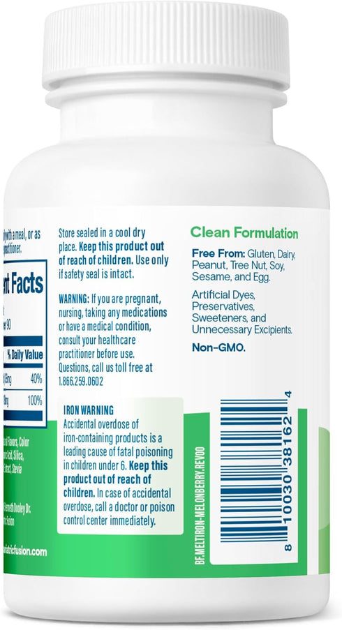 Bariatric Fusion Iron Supplement for Women Quick Melt | Sugar Free Dissolvable Chewable Iron Tablets | Ferrous Fumarate 18 mg Iron with Vitamin C ...
