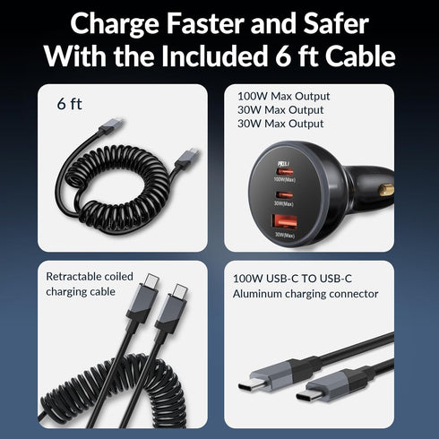 Car Charger, 160W USB C Car Charger, 3 Ports QC5.0 PD3.1 PPS Fast Charging, Car Phone Charger Adapter, Compatible with Smartphones PC Tablets...