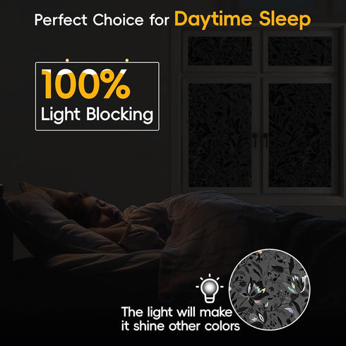 Blackout Window Privacy Film Decorative with Tulip Design, Removable Window Tint for Home, Black Out Window Cover, 17.5" by 78.74"...