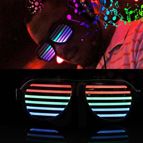 GS GLOWSEEN Light Up Shutter Glasses Sound Reactive - USB Rechargeable Rave Glasses - Black...