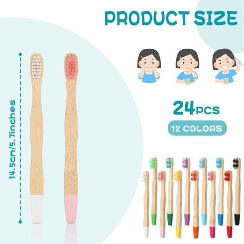 24 Pcs Kids Bamboo Toothbrushes Soft Bristles BPA Free Wood Toothbrush Bulk Colorful Wooden Handles Children's Toothbrush for Toddler Home Travel ...