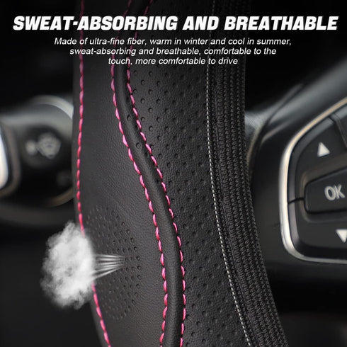 LoyaForba Car Steering Wheel Cover, Non-Slip Microfiber Leather Steering Wheel Cover, Breathable Vehicle Soft Handle Protector, Universal Automoti...