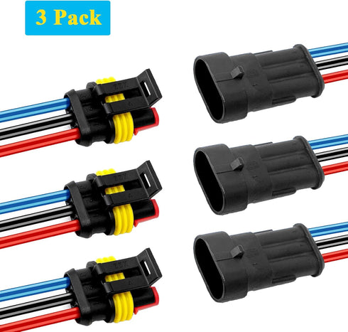 HYAT 3 Sets Car Waterproof Electrical Connector,18 AWG 3 pin Plug Auto Electrical Wire Connectors Marine for Car, Truck, Boat, and Other Wire Conn...