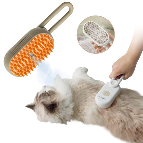 2nd Generation Spray Pet Grooming Brush for Dogs & Cats, 3-in-1 Design: Hair Remover, Cleaning Brush and Massaging Brush (GooCare-Khaqi)...
