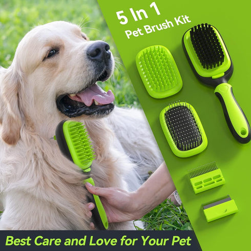 Pet Grooming Brush, Double Sided Detachable Shedding Dog Cat Brush, 5 in 1 Dog Grooming Brush for Shedding Long & Short Haired Dogs, Hair Removing...